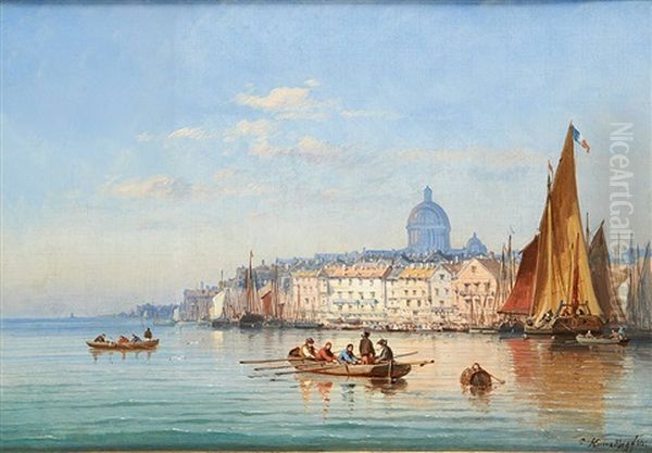 Vue De La Lagune De Venise Oil Painting by Charles Euphrasie Kuwasseg