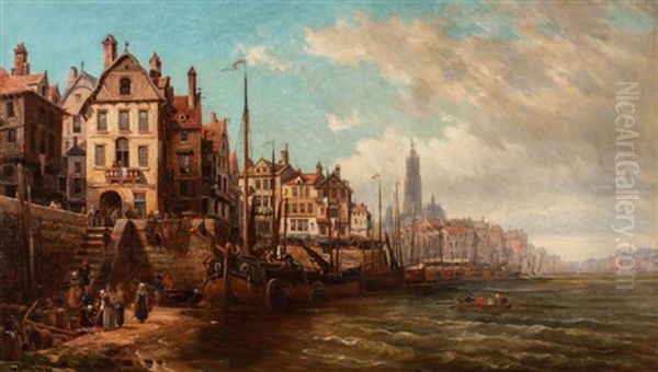 Vue Du Port D'anvers: L'embouchure De L'escaut Oil Painting by Charles Euphrasie Kuwasseg