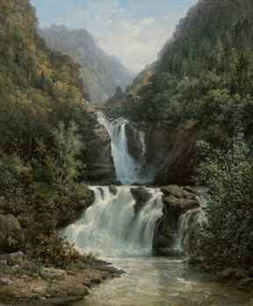 La Cascade Oil Painting by Charles Euphrasie Kuwasseg