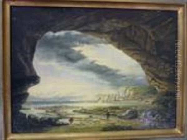 Grotte A Maree Basse Oil Painting by Charles Euphrasie Kuwasseg