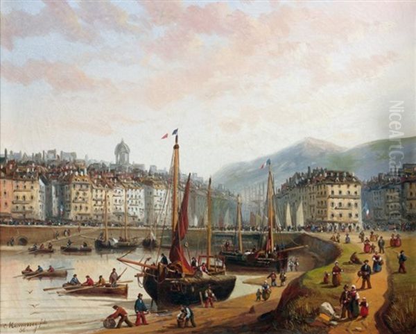 Vue Presumee De Bayonne Oil Painting by Charles Euphrasie Kuwasseg