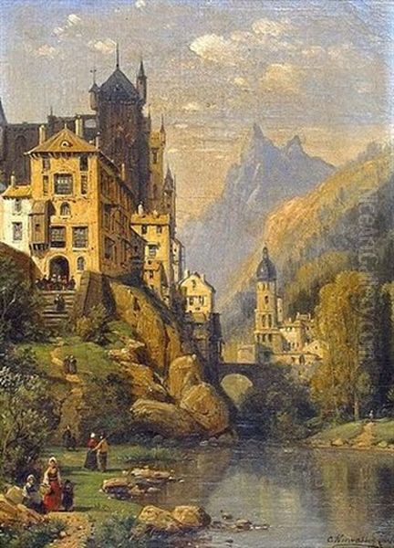 Paysages De Montagnes Animes (2 Works) Oil Painting by Charles Euphrasie Kuwasseg