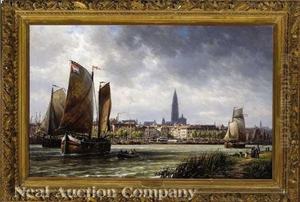 Vue Du Port D'anvers Oil Painting by Charles Euphrasie Kuwasseg