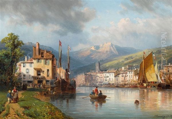 Idyllische Ansicht Von Grenoble Oil Painting by Charles Euphrasie Kuwasseg