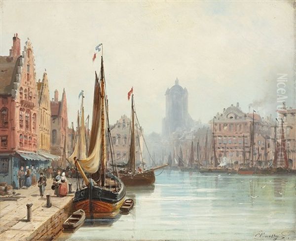 Hafenansicht Einer Stadt Oil Painting by Charles Euphrasie Kuwasseg