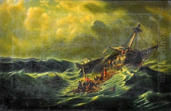 Abandoning Ship In The Storm Oil Painting by Charles Euphrasie Kuwasseg