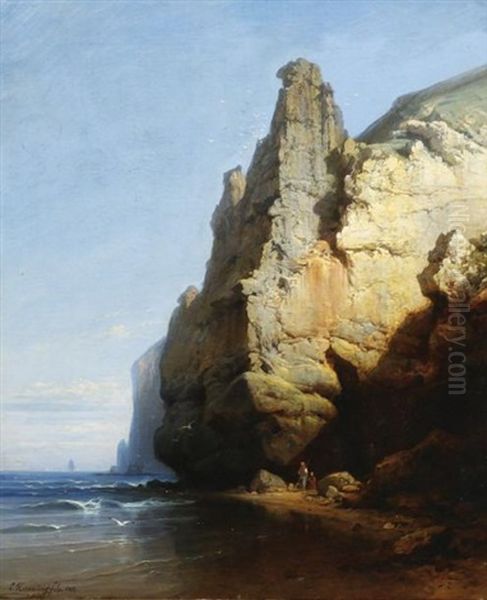 Falaises Aux Pecheurs Oil Painting by Charles Euphrasie Kuwasseg