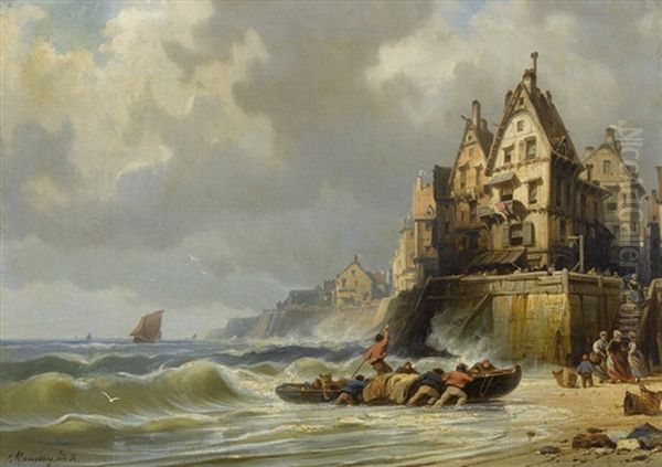 Sturmische Kustenpartie In Der Normandie Oil Painting by Charles Euphrasie Kuwasseg