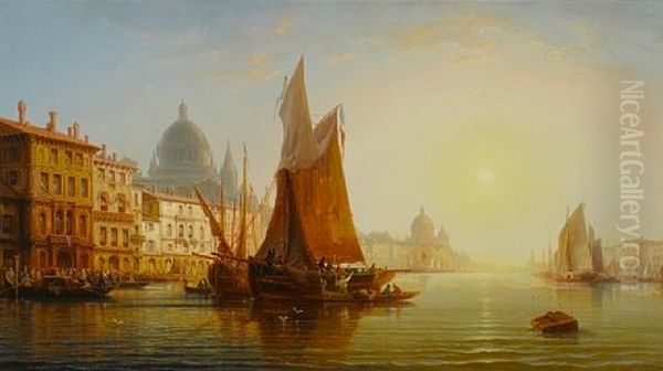 A View Of The Grand Canal, Venice Oil Painting by Charles Euphrasie Kuwasseg