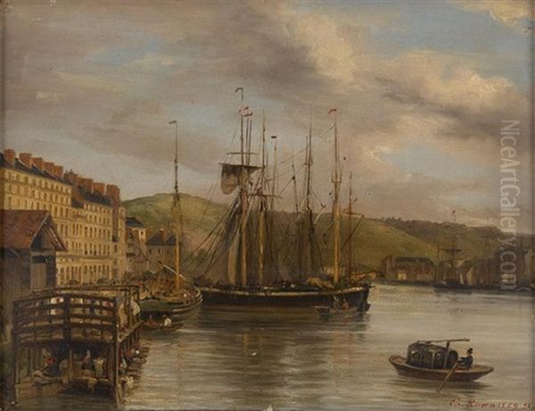 Barque Arrivant Au Port Oil Painting by Charles Euphrasie Kuwasseg