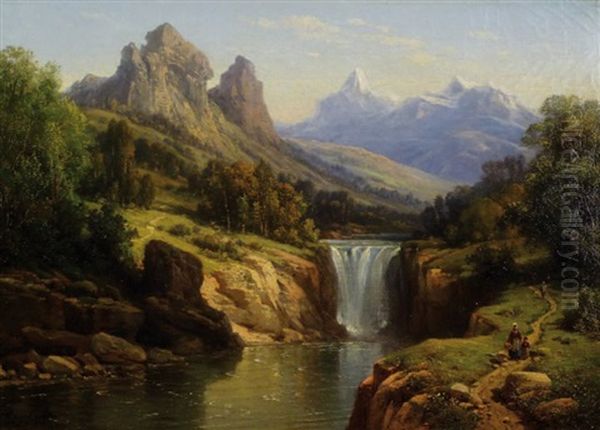 Paysage De Montagne Anime Oil Painting by Charles Euphrasie Kuwasseg