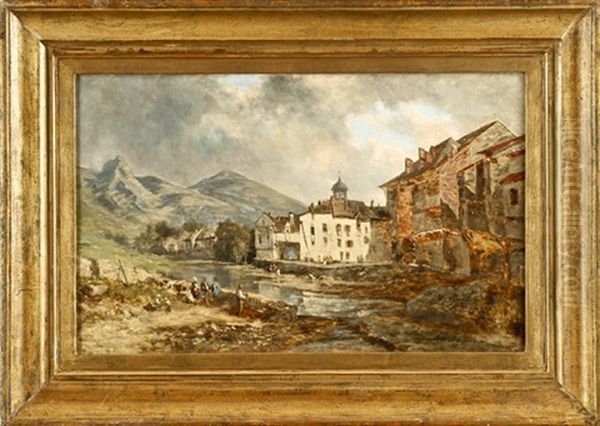 Dorf Am Bergbach Oil Painting by Charles Euphrasie Kuwasseg