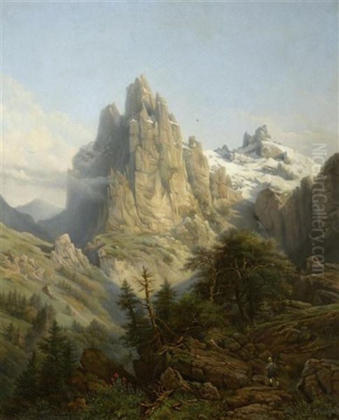 Gebirgslandschaft Oil Painting by Charles Euphrasie Kuwasseg