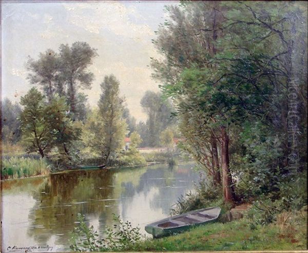 Bord De Riviere A Montigny Oil Painting by Charles Euphrasie Kuwasseg