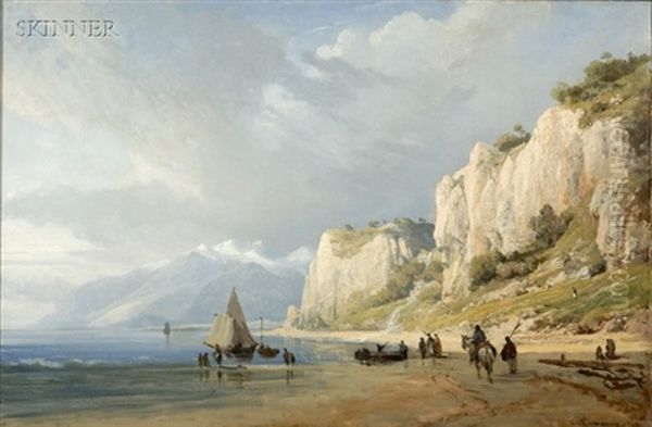 Meeting On The Shore Oil Painting by Charles Euphrasie Kuwasseg