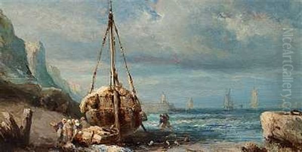 Fiskere Ved Kysten Oil Painting by Charles Euphrasie Kuwasseg