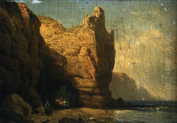 Passants Sous La Falaise Oil Painting by Charles Euphrasie Kuwasseg