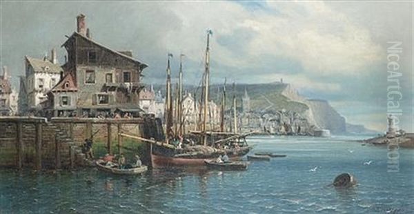 Returning To Harbour Oil Painting by Charles Euphrasie Kuwasseg