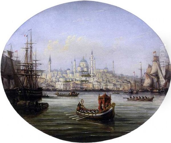 Vue D'istanbul Oil Painting by Charles Euphrasie Kuwasseg