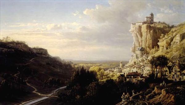 A View Of Rocamadour, France Oil Painting by Charles Euphrasie Kuwasseg