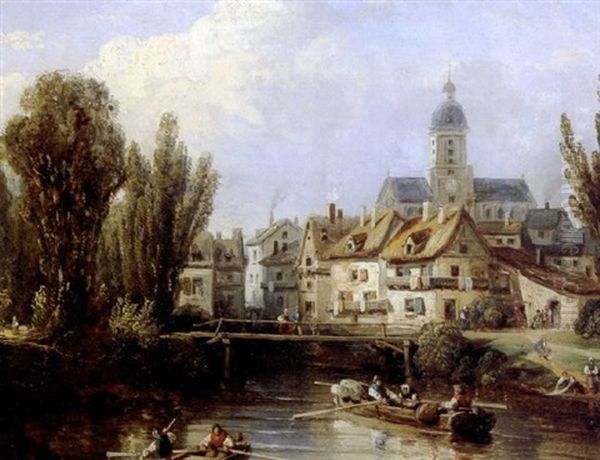 On The River Oil Painting by Charles Euphrasie Kuwasseg