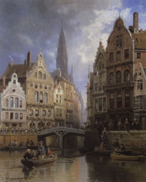 Stadsgezicht Oil Painting by Charles Euphrasie Kuwasseg