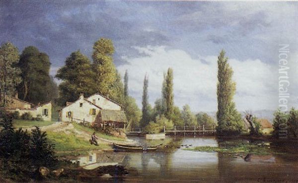 Bord De Riviere Anime Oil Painting by Charles Euphrasie Kuwasseg