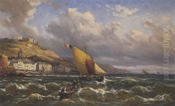 Scene Maritime Oil Painting by Charles Euphrasie Kuwasseg