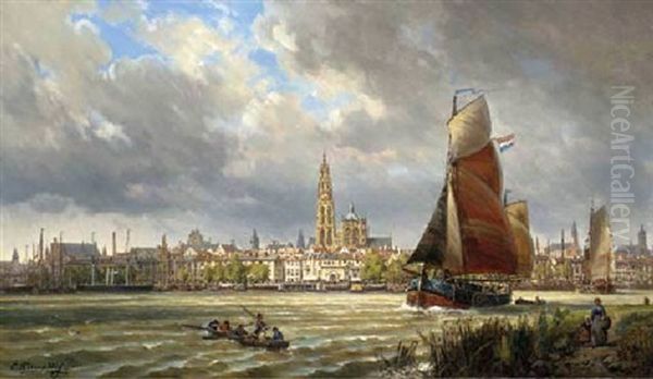 A View Of Antwerp Oil Painting by Charles Euphrasie Kuwasseg