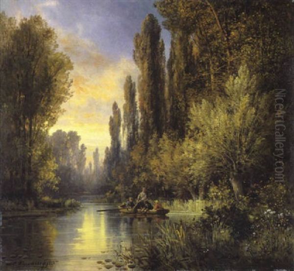 Riviergezicht Met Vissers Oil Painting by Charles Euphrasie Kuwasseg