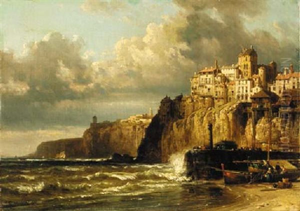 Coastal Scene Oil Painting by Charles Euphrasie Kuwasseg