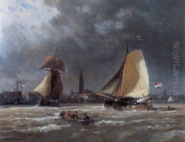 Gezicht Op De Schelde Te Antwerpen Oil Painting by Charles Euphrasie Kuwasseg