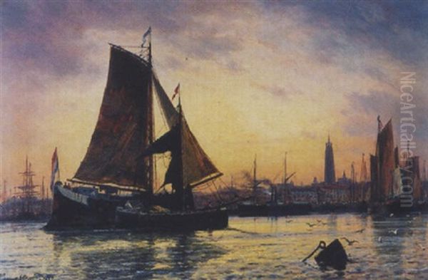 Der Hafen Von Antwerpen Mit Blick Auf Den Liebfrauendom Oil Painting by Charles Euphrasie Kuwasseg