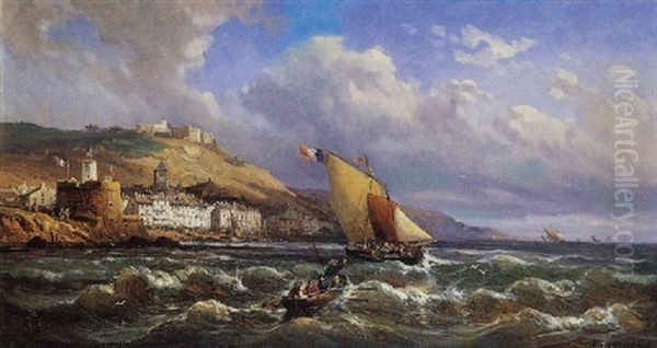 Off The Coast Of Normandy Oil Painting by Charles Euphrasie Kuwasseg