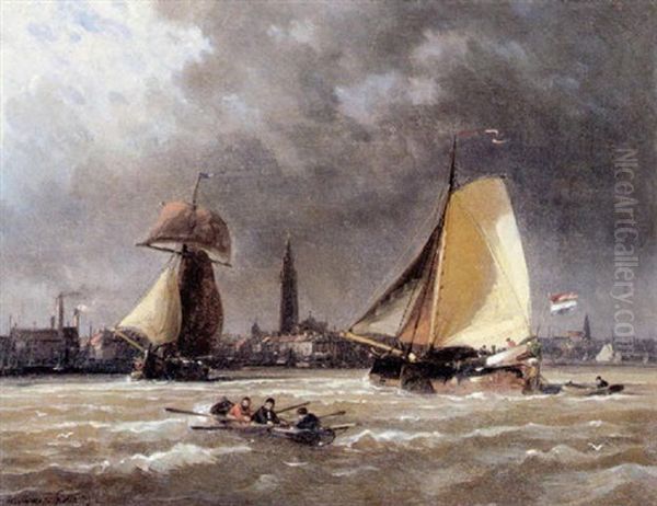 Gezicht Op De Schelde Te Antwerpen Oil Painting by Charles Euphrasie Kuwasseg