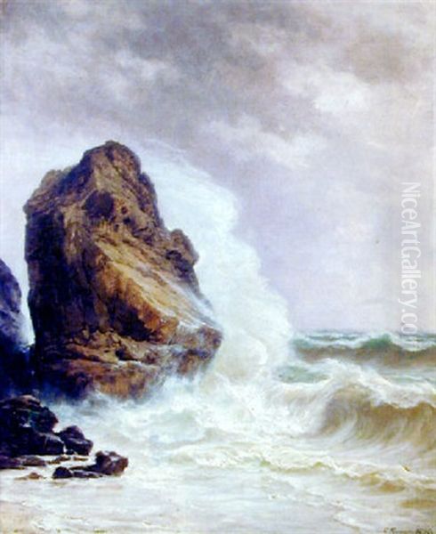 Rocher En Bord De Mer Oil Painting by Charles Euphrasie Kuwasseg