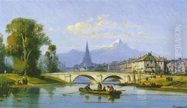 Vue De Grenoble (?) Oil Painting by Charles Euphrasie Kuwasseg