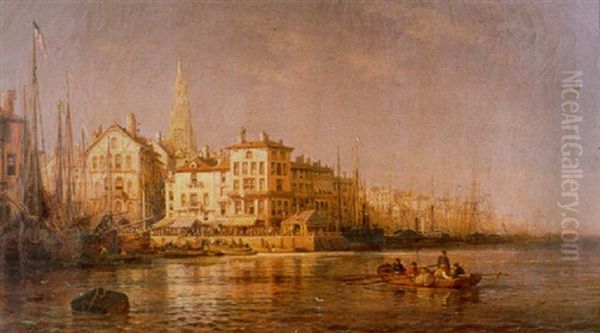 The Port Of Antwerp Oil Painting by Charles Euphrasie Kuwasseg