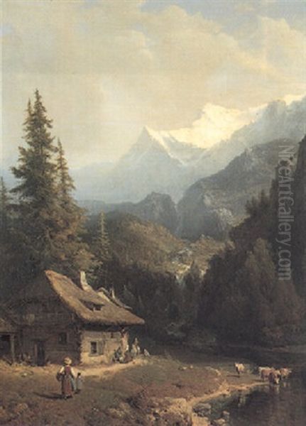 View Of Chamonix Oil Painting by Charles Euphrasie Kuwasseg