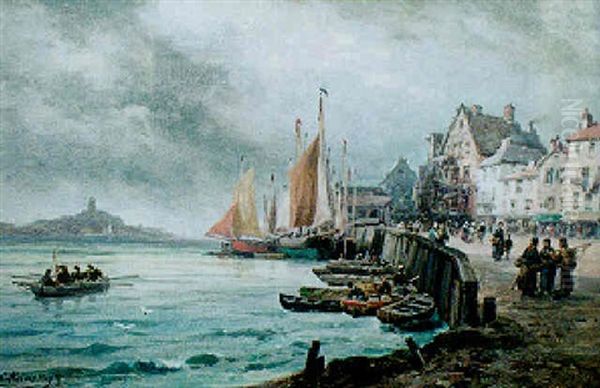 Animation Sur Le Port De Binic Oil Painting by Charles Euphrasie Kuwasseg