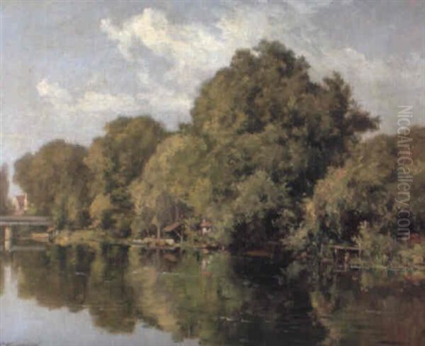 Sommarlandskap Med Vattendrag Oil Painting by Charles Euphrasie Kuwasseg