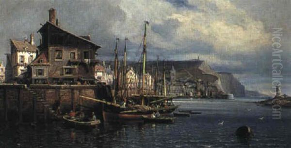 Returning To Harbour Oil Painting by Charles Euphrasie Kuwasseg