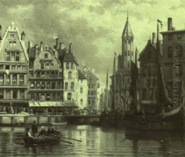 Ansicht Einer Hafenstadt In Belgien Oil Painting by Charles Euphrasie Kuwasseg