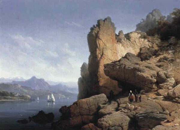 A Rocky Coastline by Charles Euphrasie Kuwasseg