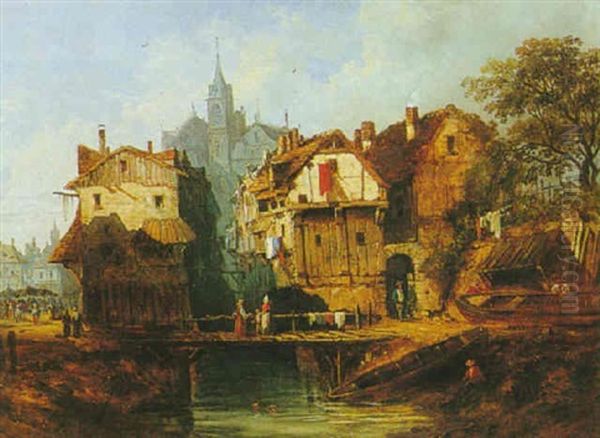 A View Of A Town In Northern France Oil Painting by Charles Euphrasie Kuwasseg