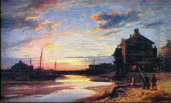 Chenal Au Coucher Du Soleil Oil Painting by Charles Euphrasie Kuwasseg