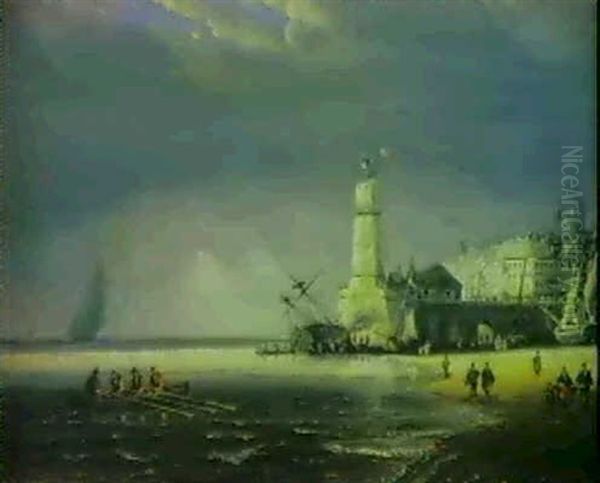 Scene De Port Oil Painting by Charles Euphrasie Kuwasseg