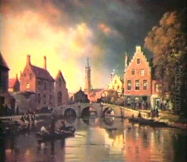 River Town Scenes. Oil Painting by Charles Euphrasie Kuwasseg