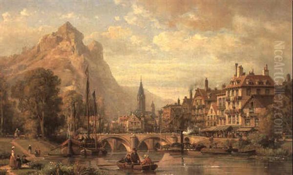 A View Of Lucerne Oil Painting by Charles Euphrasie Kuwasseg