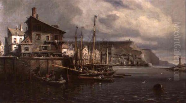 Fishing Village On The Brittany Coast Oil Painting by Charles Euphrasie Kuwasseg